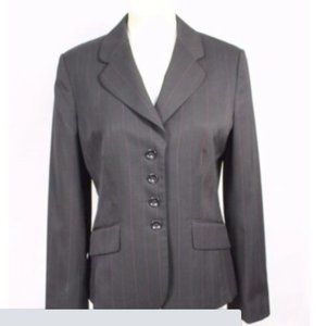 Ann Taylor Black Red  Pinstripe Blazer Wool Sz 8